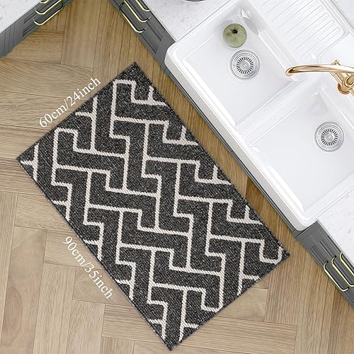 Miniatura 2 de hicorfe Juego de alfombras y tapetes de cocina, alfombra antideslizante de polipropileno súper absorbente, tapete suave y cómodo, lavable para Negro