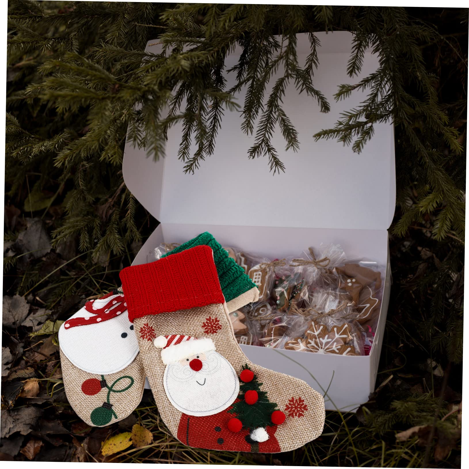Zerodeko 6 Set Calza di Natale Calze di Natale Appendiabiti Gonfiabile Decorazione Arredamento Juta Sacchetti di Iuta Natalizi Peluche Sospeso Calze per Gnomi Biancheria 2 Pezzi * 6