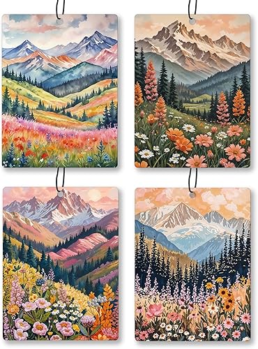 Miniatura 19 de Ambientador de Aire para Coche Floral Abstracto Bohemio 4 Piezas, Ambientador de Aire Colgante de Flores Retro Naranja y Negro para Mujeres y Niñas