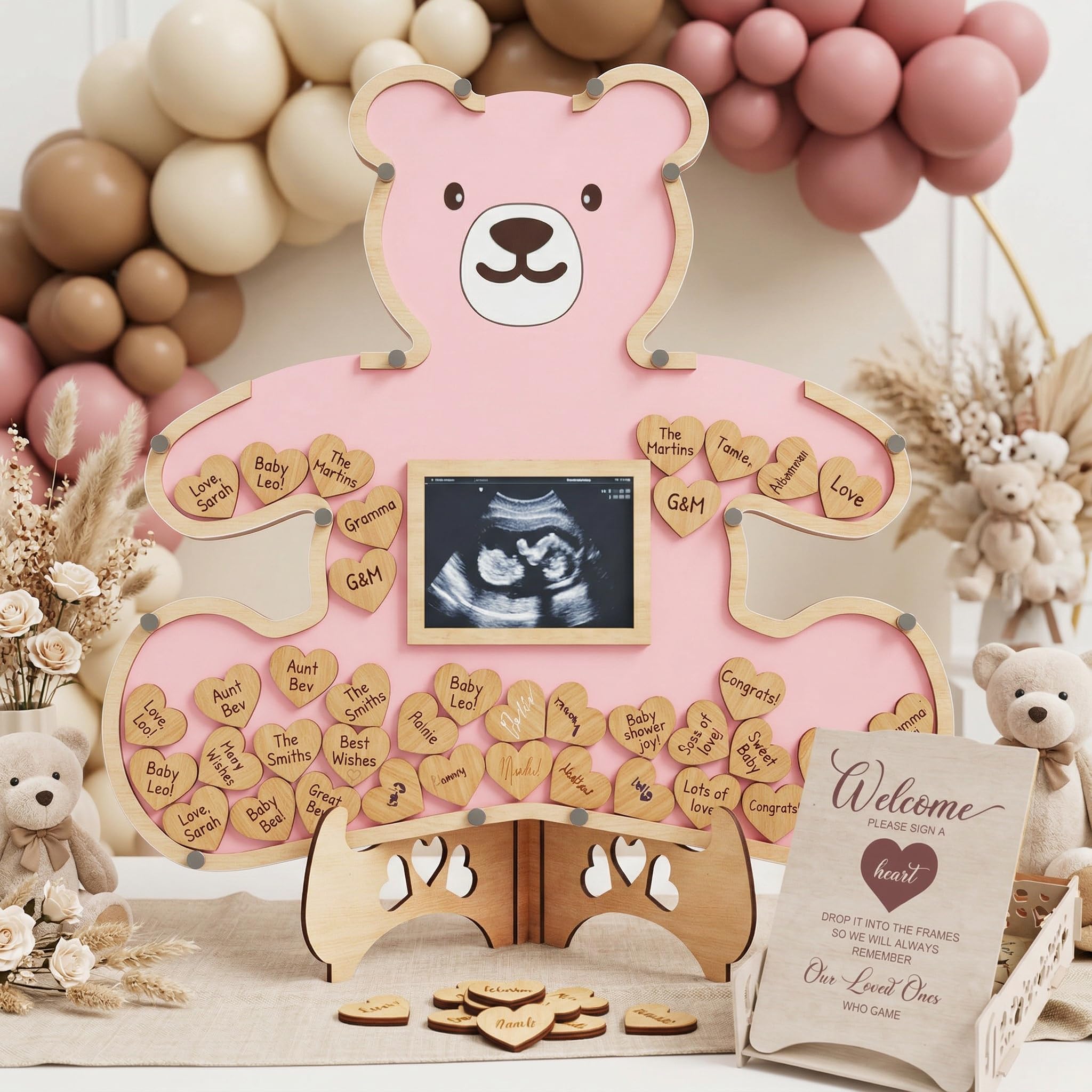 The Real Bossy Baby - Large Teddy Bear Guest Book Frame Keepsake for Baby Shower - Gender Reveal - Birthday - Premium Wood Shadow Box Display - Unique