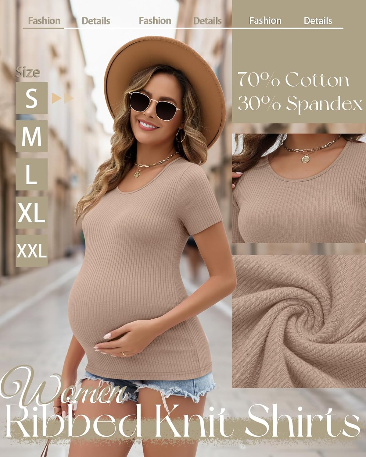 3 Pack Women's Maternity Shirts Short Sleeve Ribbed Pregnancy Tops Round Neck Casual Basic Tee Maternity Clothes - Image 4