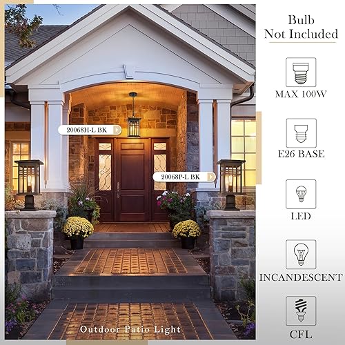 Miniatura 5 de zeyu Moderna lámpara de poste para exteriores, poste exterior de 16 pulgadas, aluminio fundido a presión en acabado negro, pantalla de vidrio