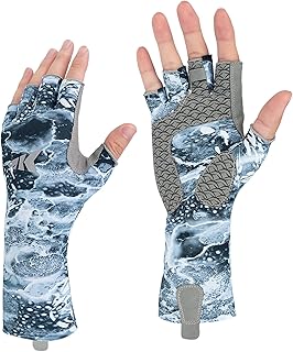 KastKing San Rafael - Guantes de pesca, protección solar UPF 50, guantes sin dedos de secado rápido, guantes de protección UV extendidos para exteriores, kayak, remo, remo, caza