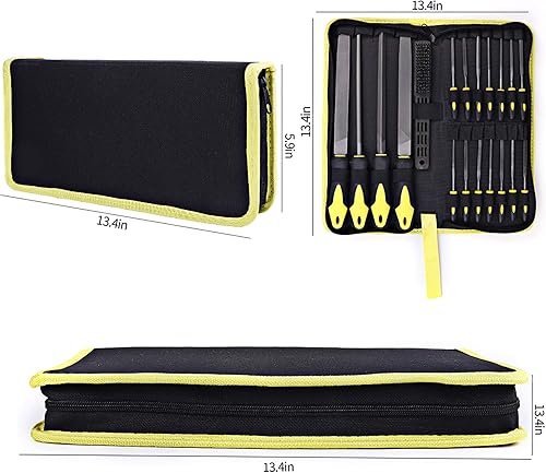 Miniatura 9 de Juego de 19 limas de acero al carbono con funda de transporte, mango de goma suave, 4 herramientas planassemicircularesredondastriangulares, juego