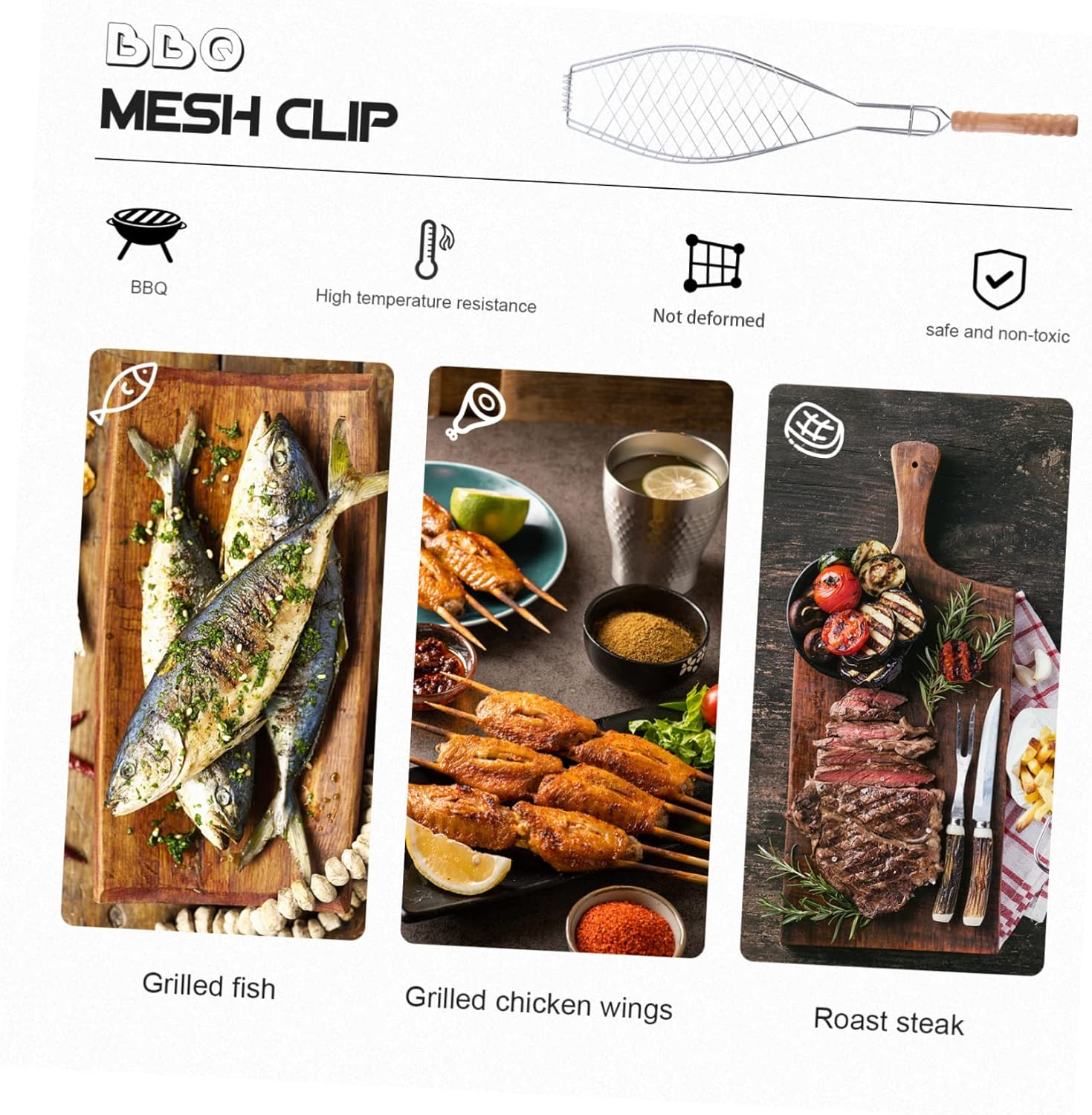 2pcs Non-stick Mesh Clip Bbq Net Fish Grill Clip Barbecue Tool for Camping Hiking Bbq Picnic