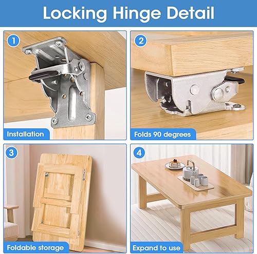Miniatura 20 de Paquete de 4 bisagras de bloqueo para soportes de mesa plegables, soportes plegables de alta resistencia, bisagra plegable de bloqueo automático