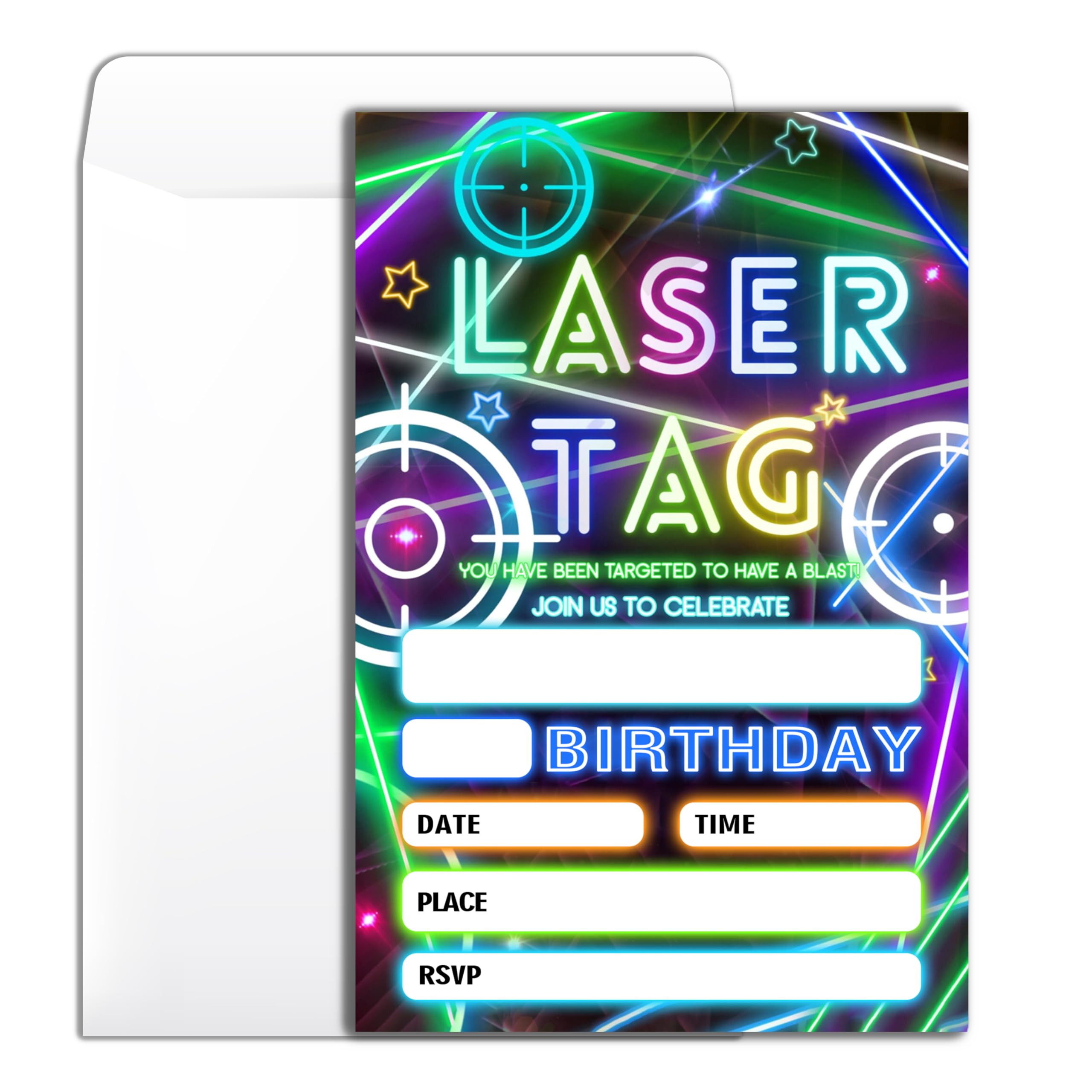 Wybgno Laser Tag Birthday Party Invitation 20 Glow Laser Tag Theme Party Neon Party Birthday Invitation With Envelopes for Boys Girls Party Invite