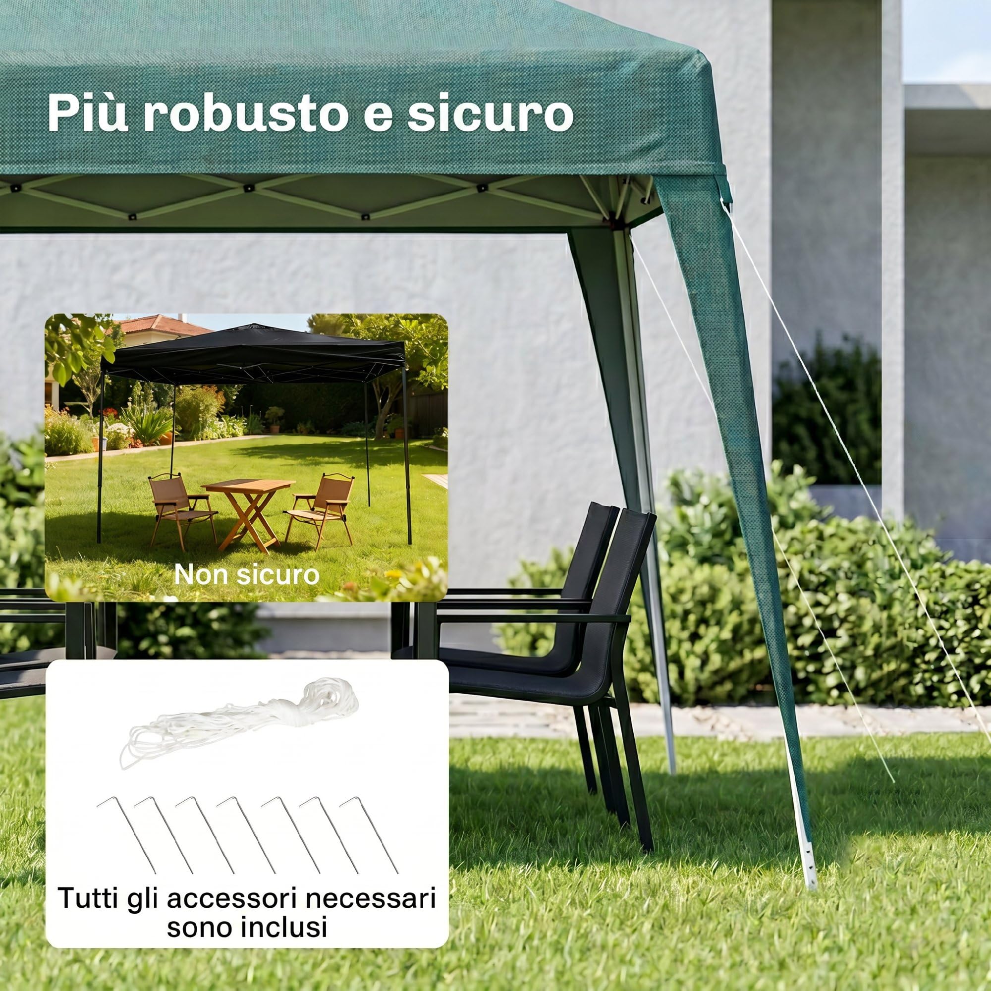 Outsunny Gazebo Pieghevole da Giardino 2.4x2.4m Struttura in Acciaio Verde