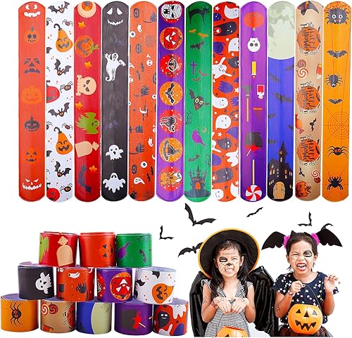 Pulseras de Halloween para niños, 36 pulseras de Halloween a granel, juguetes de fiesta de Halloween para niños, 12 pulseras de diseño diferentes a