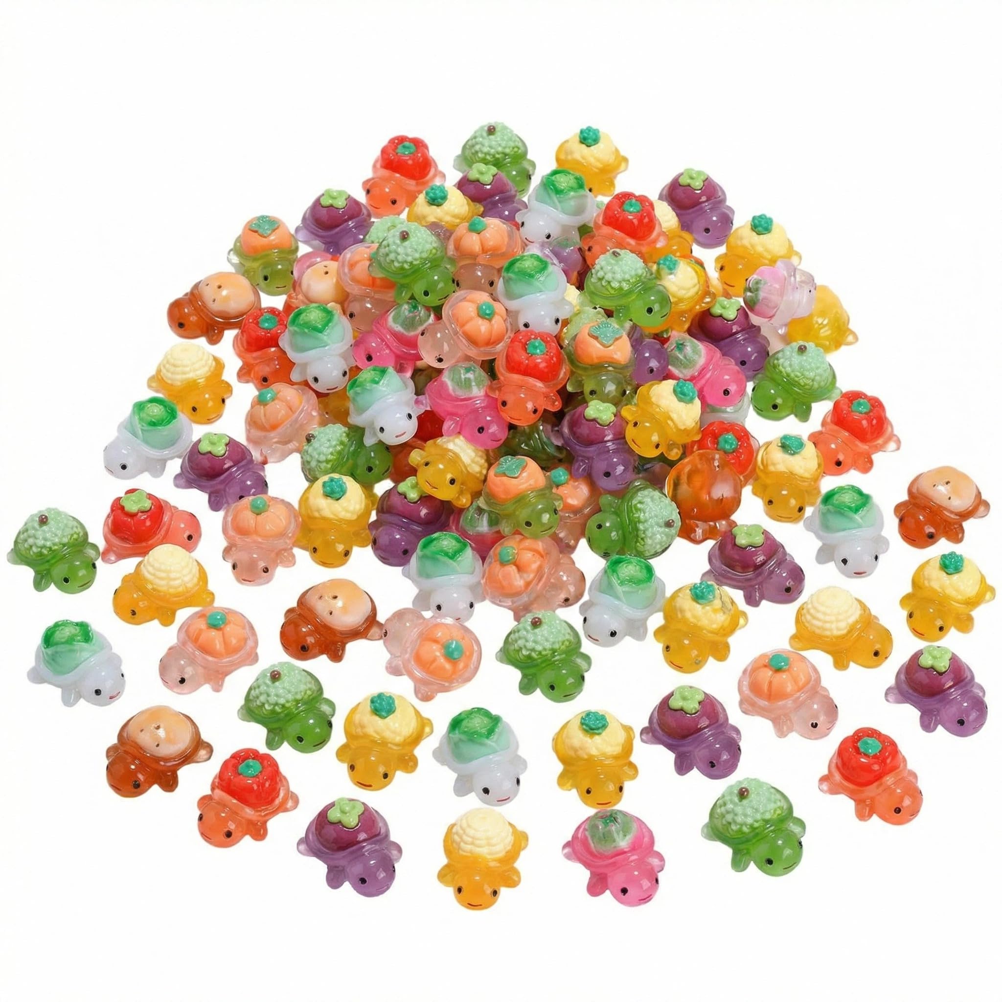 100Pcs Glow Turtles Figurine, 2.3cm Mini Resin Turtles, Vegetables Mini Turtles Miniature Figurine, Mini resin animals for Garden Landscape Ornament Fish Tank Aquarium Table Decor (A1, 100pcs)