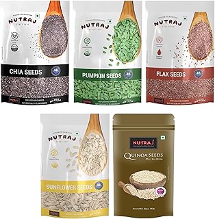 Nutraj Seeds Combo 1Kg Pack 5 Item | Chia, Sunflower, Flax, Pumpkin, Quinoa (200g each) | Seed Cycling | Seed Combo