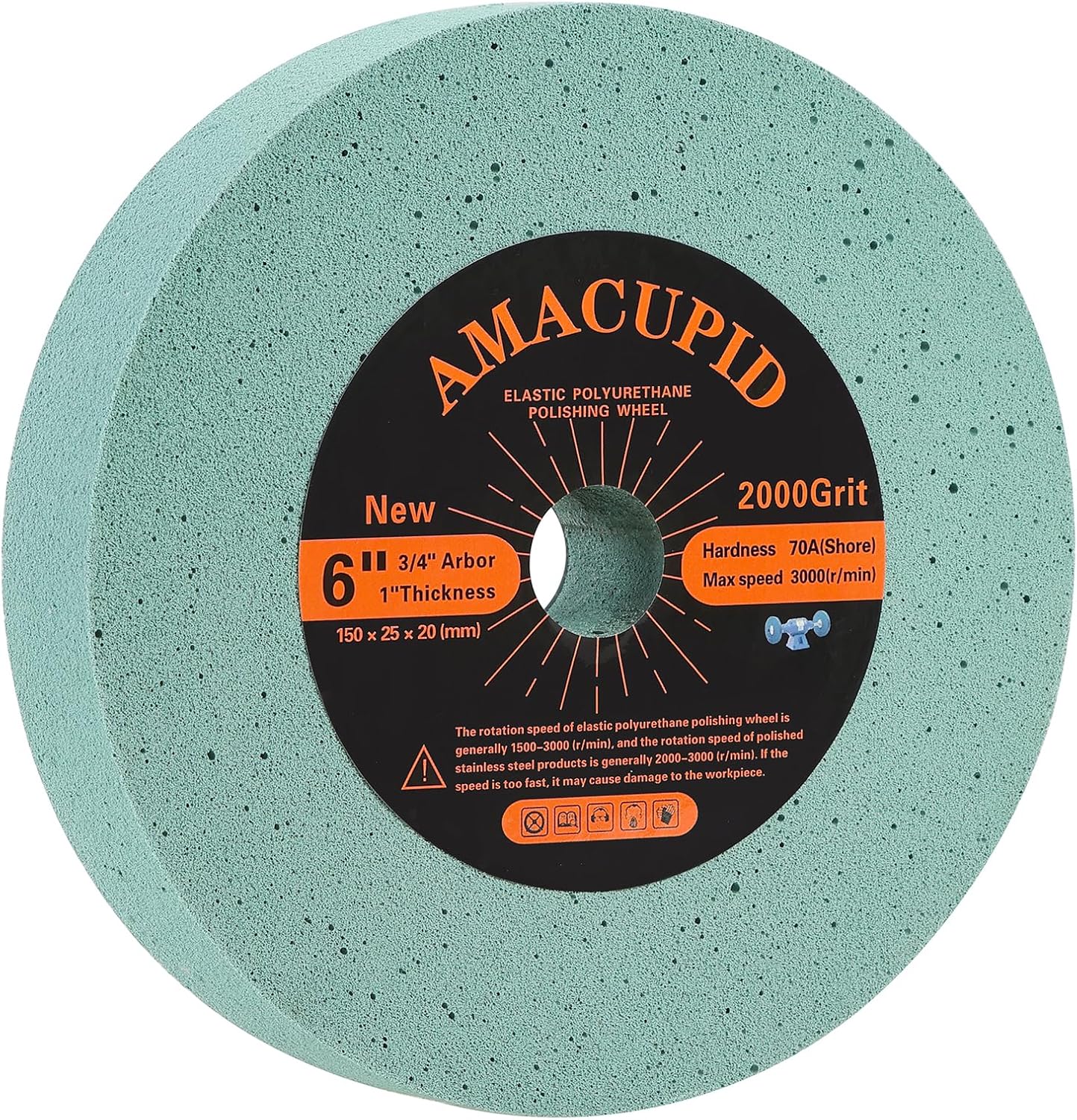 Elastic Polyurethane Buffing Wheels 6 Inch 2000 Grit. For Mirror Polished Stainless Steel, Copper etc. Silicon Carbide Abrasive. For Bench Grinding Wheel Polishing Machine. 3/4 Inch Arbor