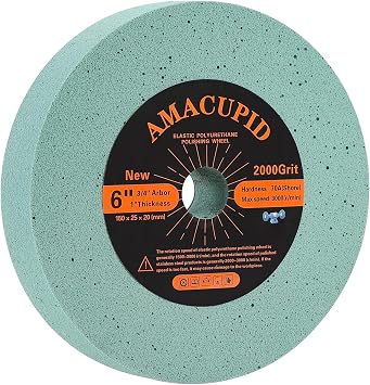 Elastic Polyurethane Buffing Wheels 6 Inch 2000 Grit. For Mirror Polished Stainless Steel, Copper etc. Silicon Carbide Abrasive. For Bench Grinding Wheel Polishing Machine. 3/4 Inch Arbor