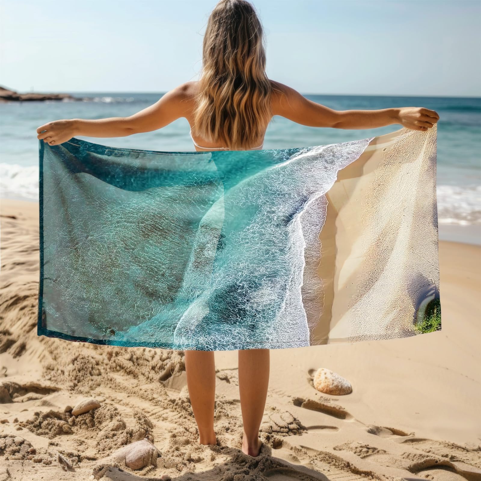 Generico Telo Mare Microfibra 180X90 Mar Verde Olivo Asciugamano da Spiaggia Asciugatura Rapida Telo Mare Antisabbia Morbido e Leggero Adatto Per Yoga in Spiaggia Nuoto