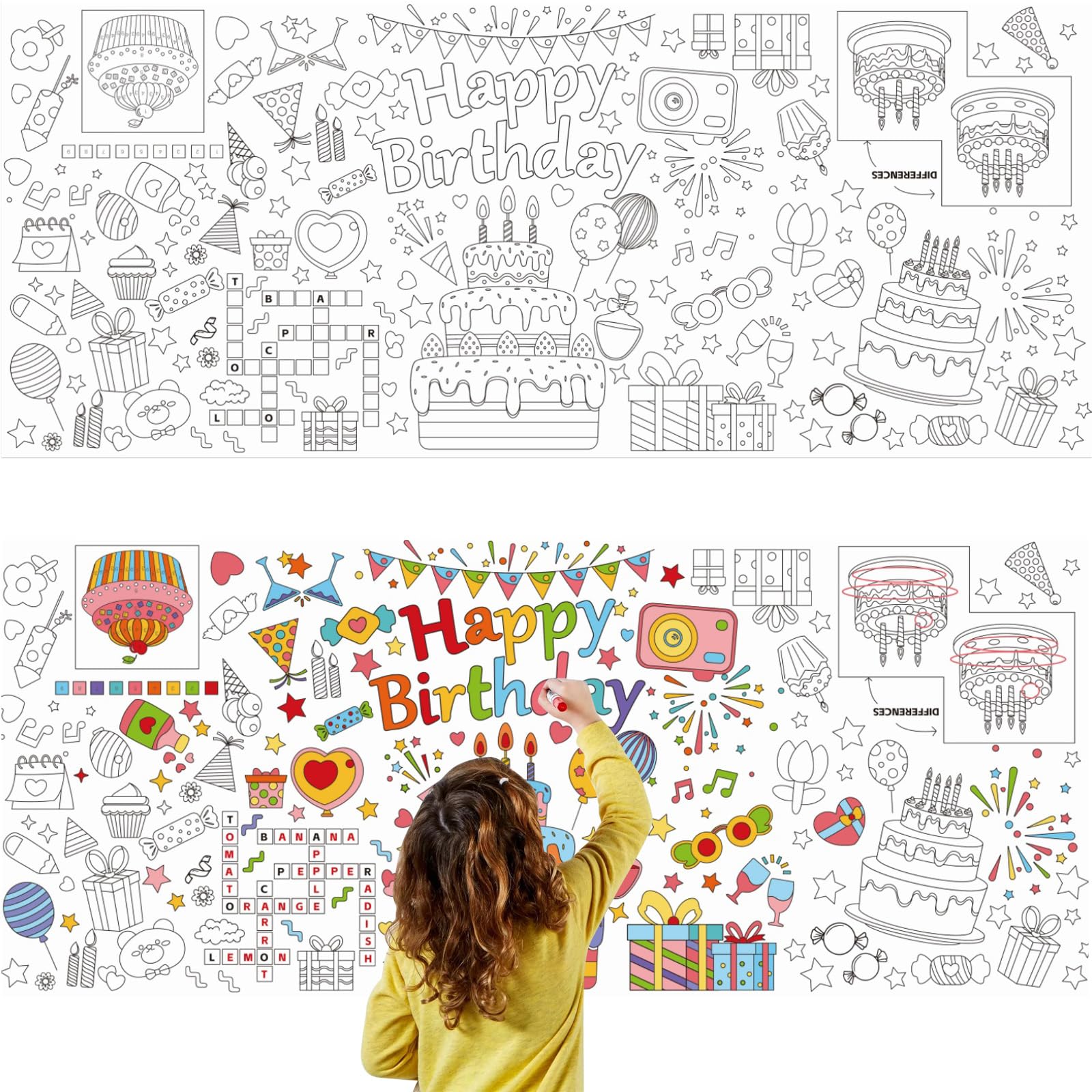 POPOYU Ausmaltischdecke Geburtstag - 72x31 Zoll Riesen Malposter