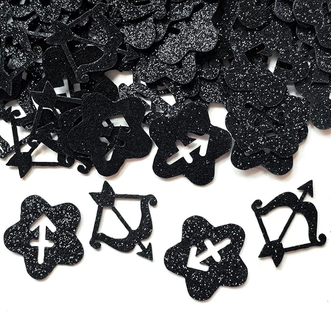 Sagittarius Birthday Confetti, Big Sagittarius Energy Paper Scatter, 12 Constellation November/December Birthday Table Confetti, Horoscope Astrology Birthday Party Decorations Supplies, 200pcs, Black