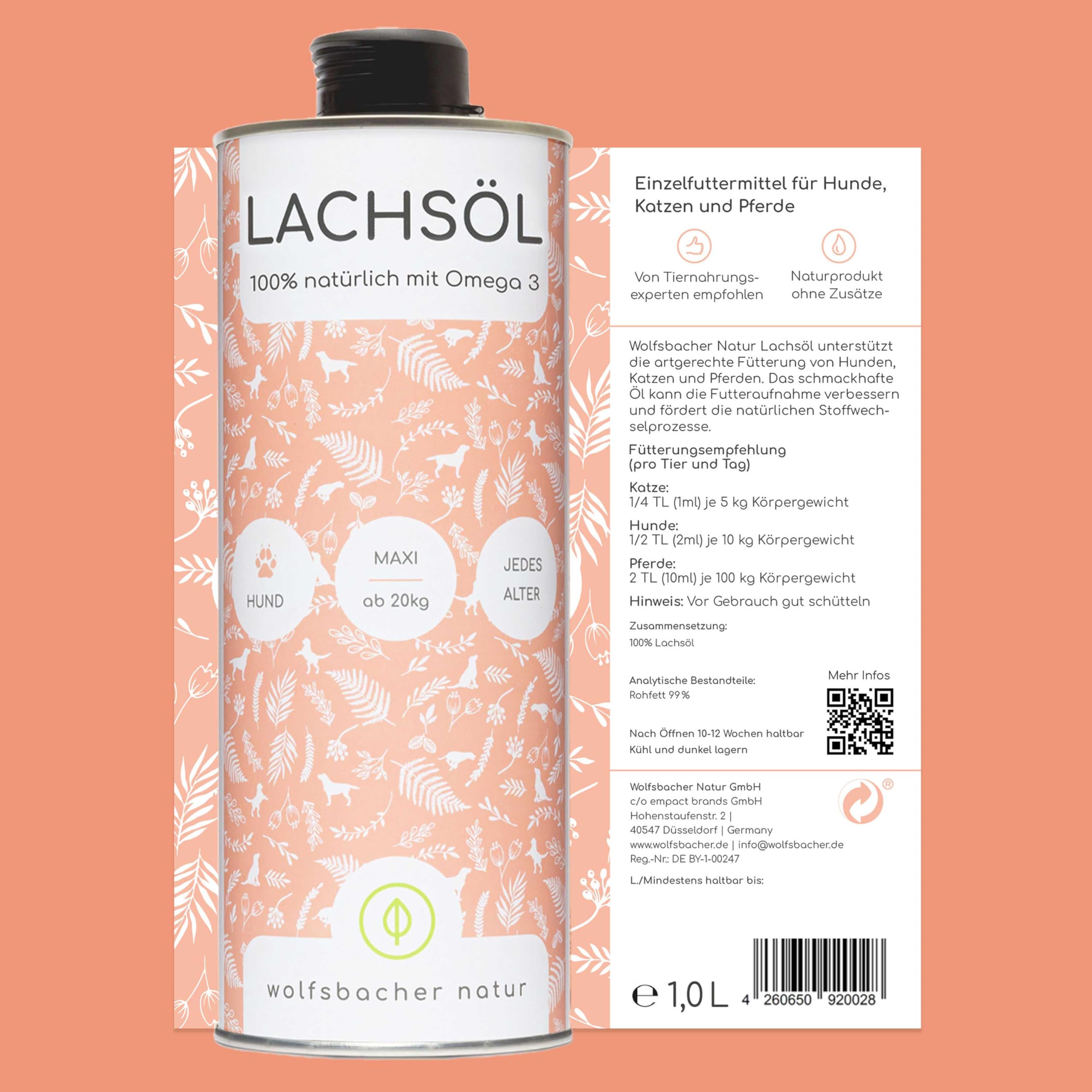 Futteröl Set für Hunde und Katzen | 4 x 1 Liter | Lachsöl, Bio Leinöl, Bio Hanfsamenöl, Bio Bierhefe