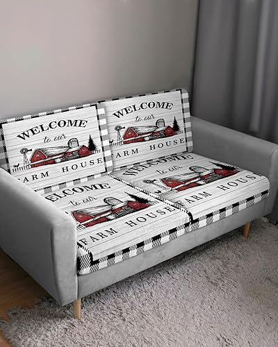 Miniatura 10 de Wowouhiya Fundas de cojín para sofá de Navidad, funda elástica para sofá con parte inferior elástica, diseño de árbol de Navidad, campanas de muñeco