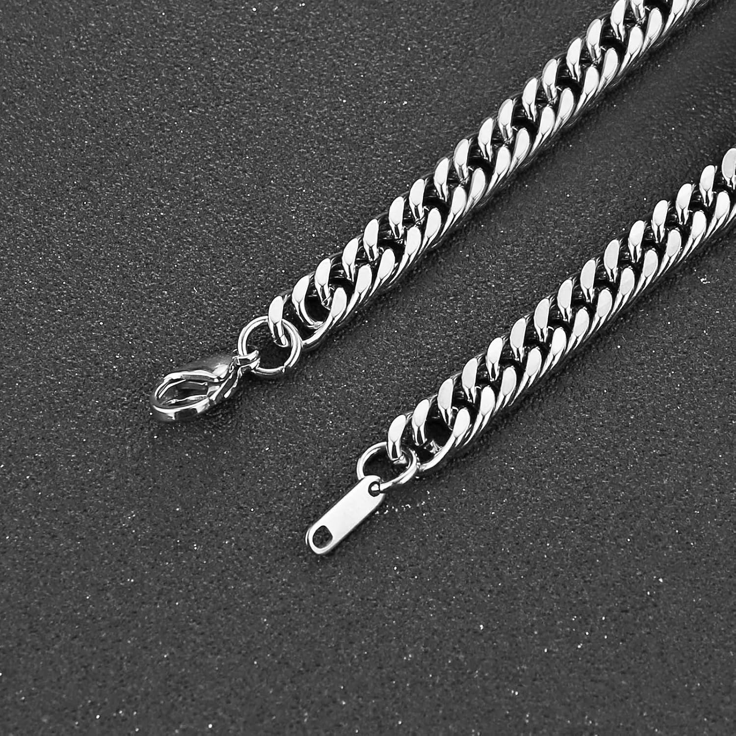 HZMAN 7mm Cuban Link Chains for Men, Silver/Gold-Plated Stainless Steel Necklace Chain, Mens Necklace 18, 20, 22, 24 Inch - Image 5