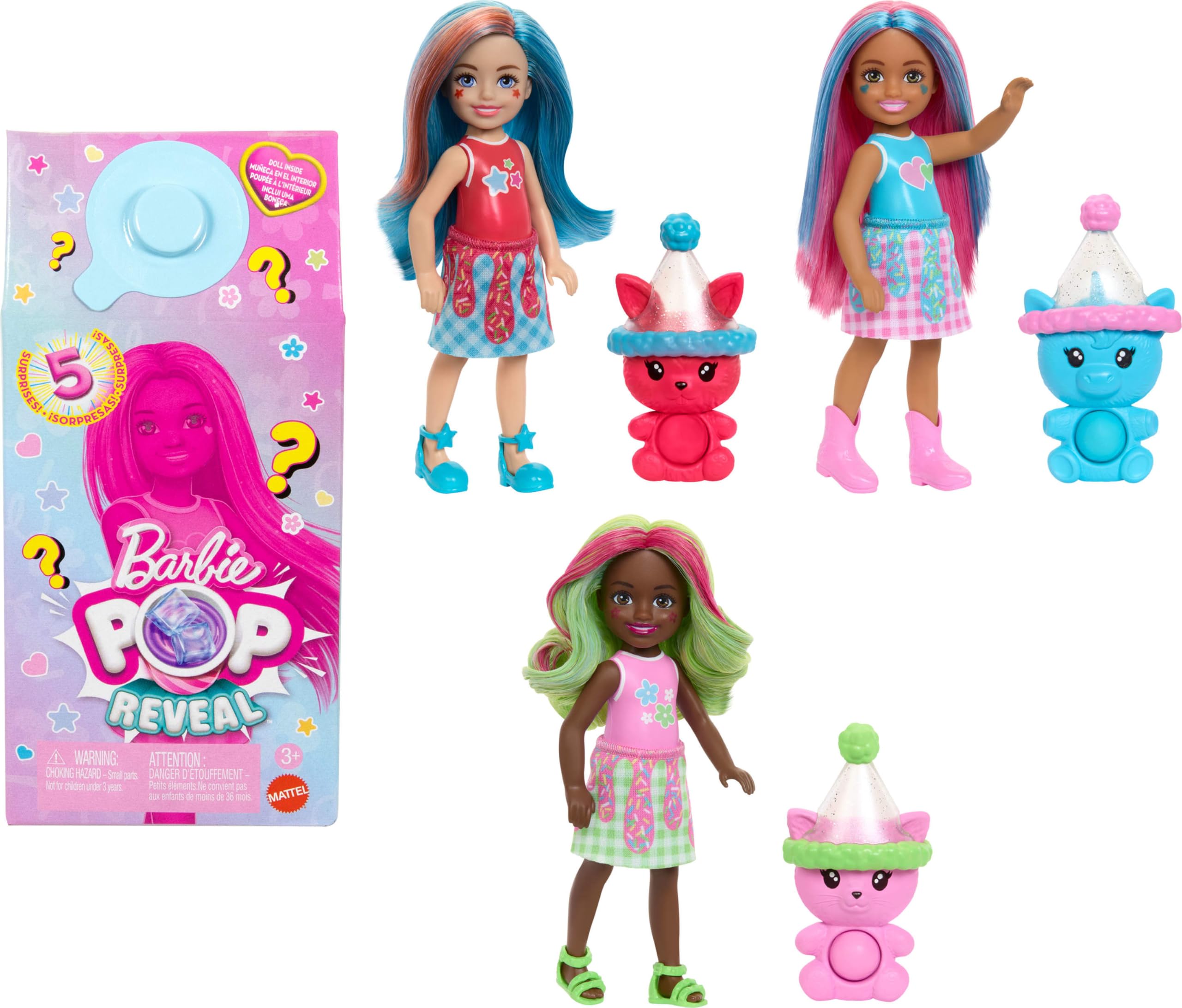 Chelsea Pop Reveal Doll Set, Shakes Series with 5 Surprises Including Scented Small Doll, Pop-It Pet & Color Change (Styles May Vary)