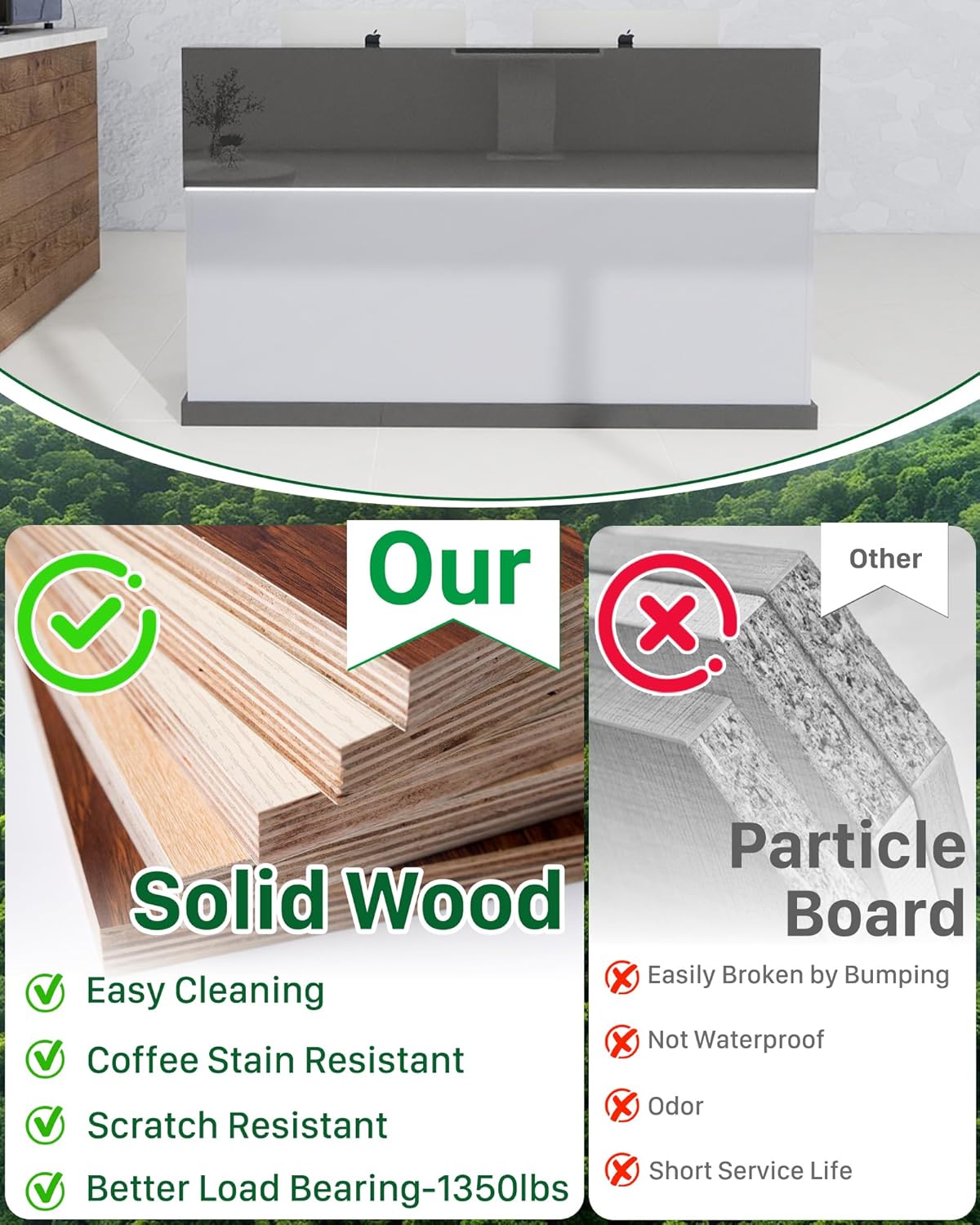 Modern Reception Desk, Solid Wood Reception Desk with Counter, Check Out Stand, Retail Checkout Counter for Office, Store, Beauty Salon (Grey+Texture, 78.7in)