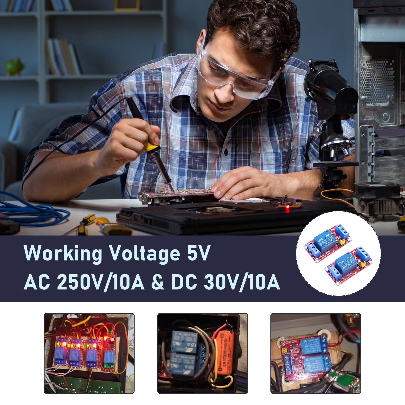 2 x moduł przekaźnikowy 5 V, 1 kanał, przekaźnik z transoptorem, izolowany z wysokim niskim poziomem, pojemność 10 A, 250 V AC lub 30 V DC, płyta wysokie/niskiego napięcia, kompatybilna z Arduino