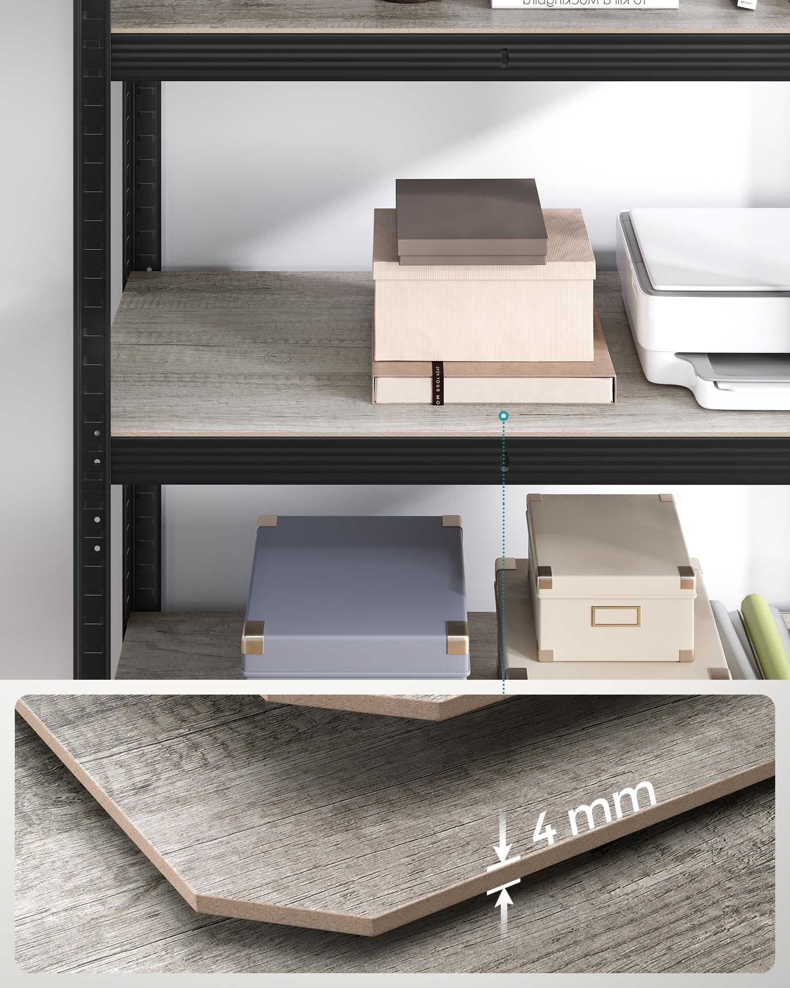 SONGMICS Półka wolnostojąca, zestaw 2 szt., półka na książki, półka do przechowywania, 5 półek, regulowana, 50 x 100 x 200 cm, każda o ładowności do 600 kg, do kuchni, salonu, szaro-czarny GLR050B22