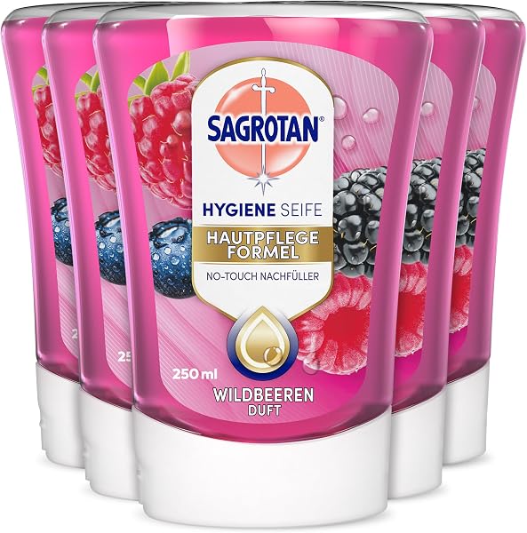 Sagrotan No-Touch Nachfüller Wildbeeren im praktischen 5er-Pack für langanhaltende Hygiene und Pflege.