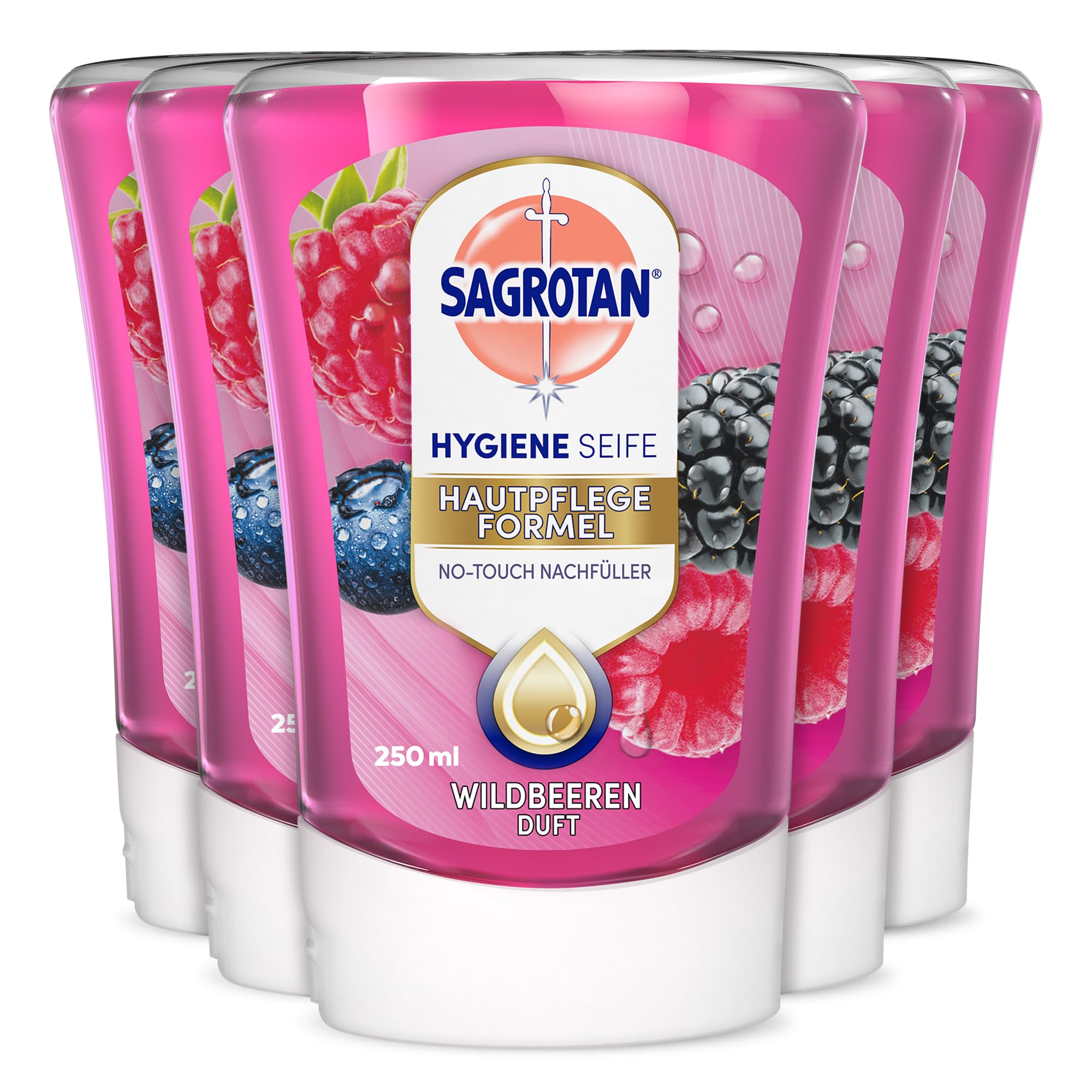 Sagrotan No-Touch Nachfüller Wildbeeren – Für den automatischen Seifenspender – 5 x 250 ml Handseife