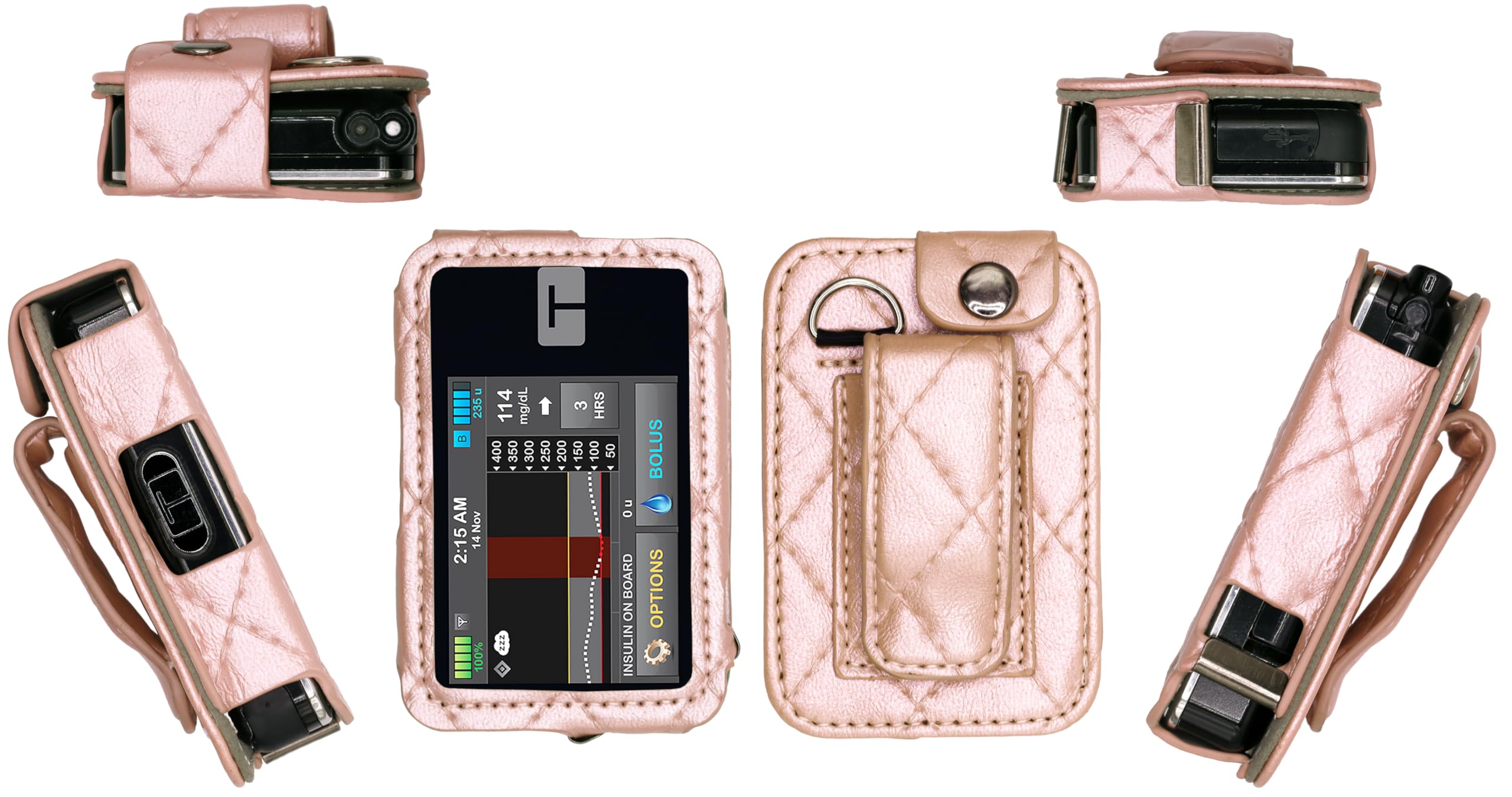 Premium Diamond Check Pattern Holster (with Belt Clip/Metal Loop/Lanyard) for Tandem Diabetes Care Insulin Pump T:Slim X2 (All Models) (Pink)