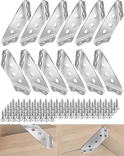 Miniatura 1 de Paquete de 12 conectores universales de esquina para muebles de acero inoxidable con tornillos, soportes de soporte triangulares resistentes para
