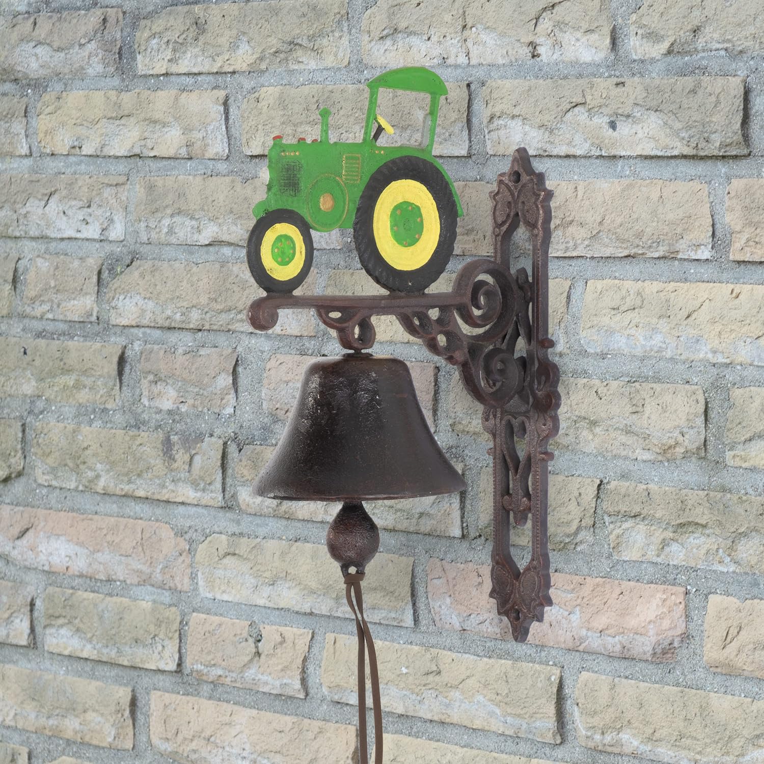 Moritz - Campana de Pared (Hierro Fundido, 37 cm de Altura), diseño de Tractor, Color Amarillo y Verde