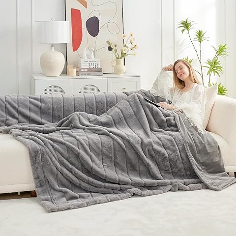 Cozy Bliss Faux Fur Throw Blanket for Couch, Cozy Soft Plush Thick Winter Blanket for Sofa Bedroom Living Room, 60 * 80 Inches Grey