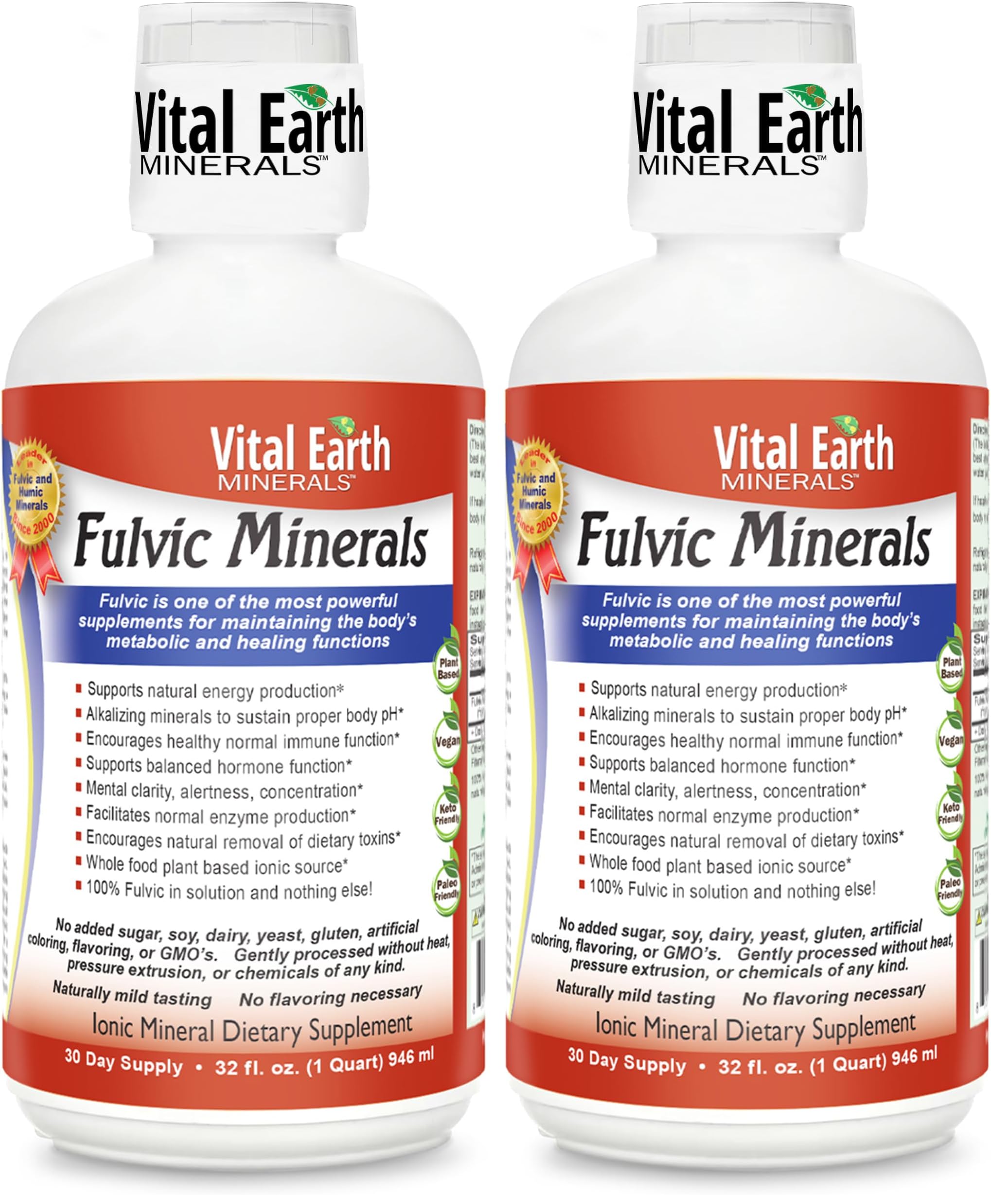 Fulvic Minerals Liquid – Fulvic Acid Supplement with 70+ Trace Minerals, Electrolytes for Energy & Vitality, 32 Oz Ea + 1 Oz Cup