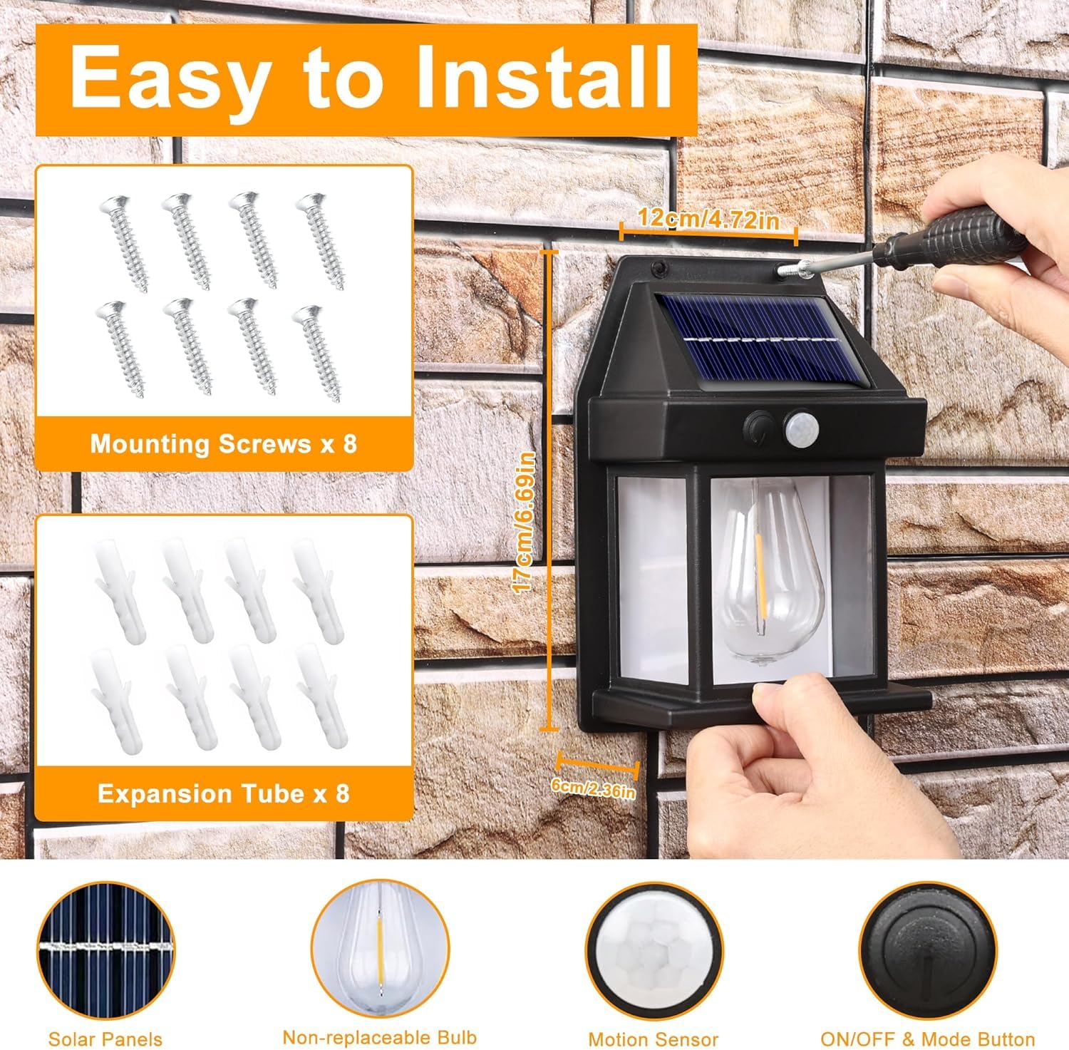 Joomer 4 Paquete Luz Solar Exterior Jardin 3 Modos Luces Solares Apliques de Exterior con Sensor de Movimiento, IP65 Impermeable Lampara Solar Pared para Garaje, Calle, Patio, Blanco Cálido