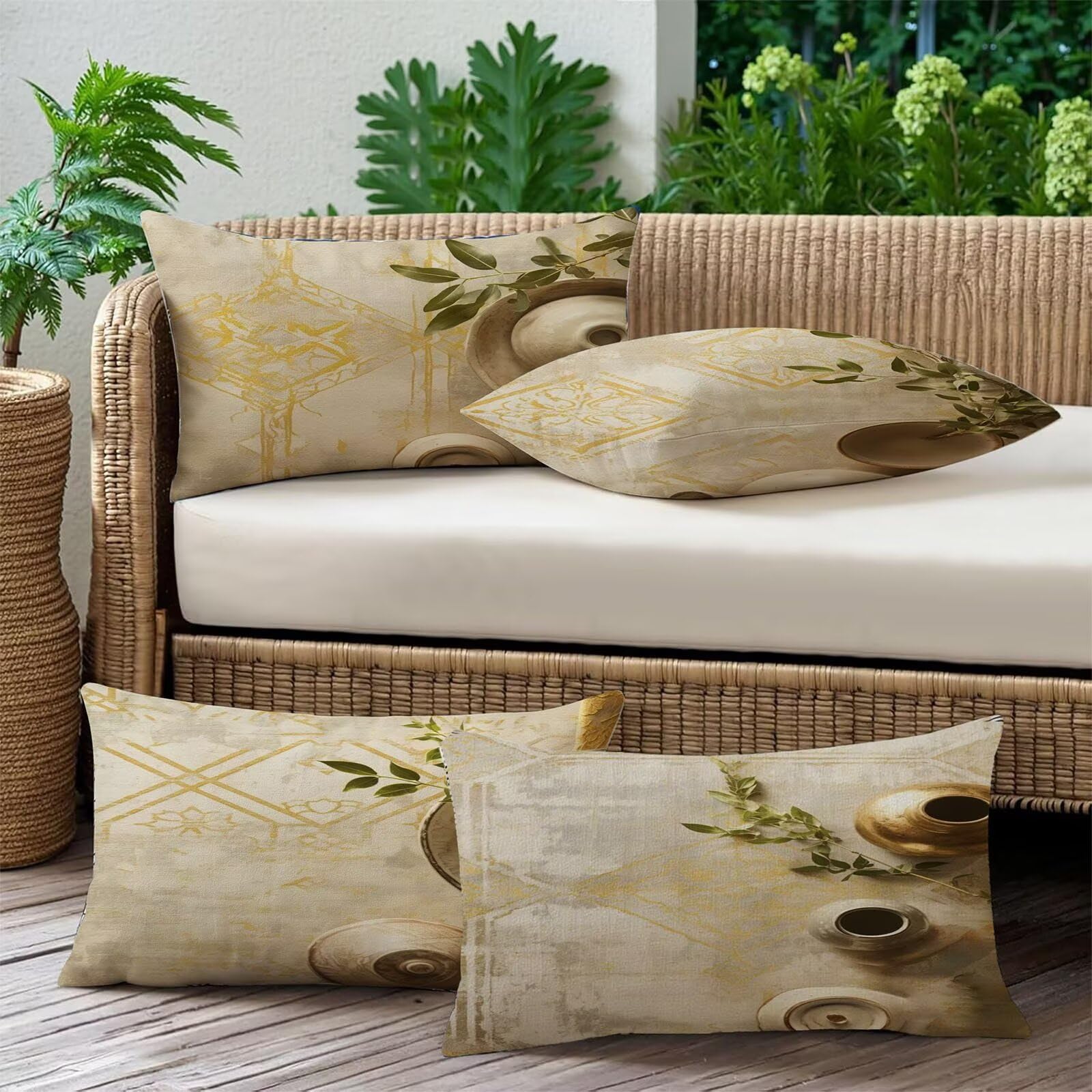 Generisch Outdoor Kissen Wetterfest 60x120cm Grün Dekokissen Kissenbezüge Botanischer Kissenhülle Sommer Sofakissen für Wohnzimmer Schlafzimmer Garten Dekorative 4er Set. R-6331