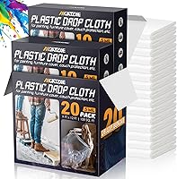 Vista 10 de Paños de plástico de 12 x 9 pies (paquete de 6) – Láminas y lonas desechables para pintar, muebles impermeables, sofá/protección del suelo