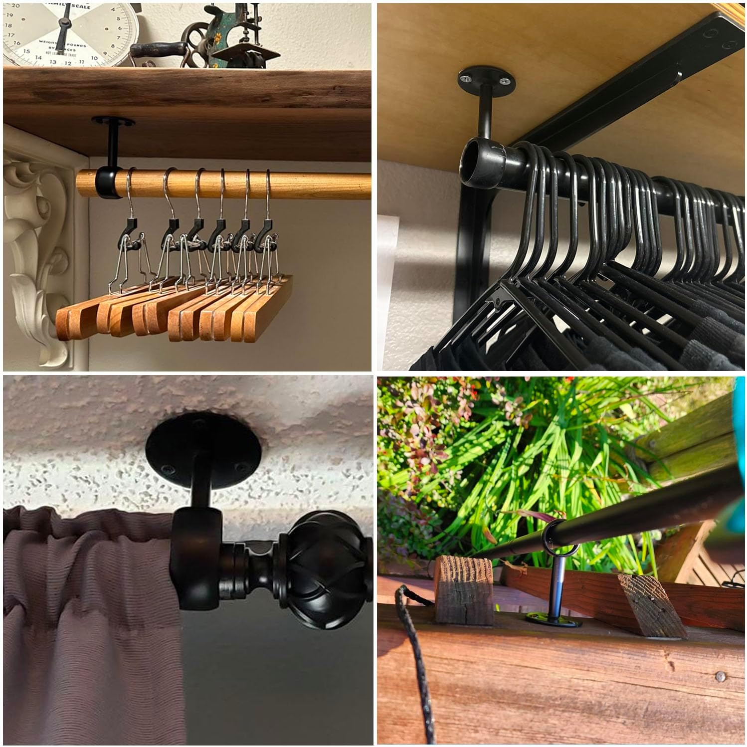 2PCS Stainless Steel Closet Rod End Sockets Flange Type Rod Round Head Mounting Bases Curtain and Laundry Room Ceiling Mounting Brackets with Screws Black Full Pass 32 89x49mm