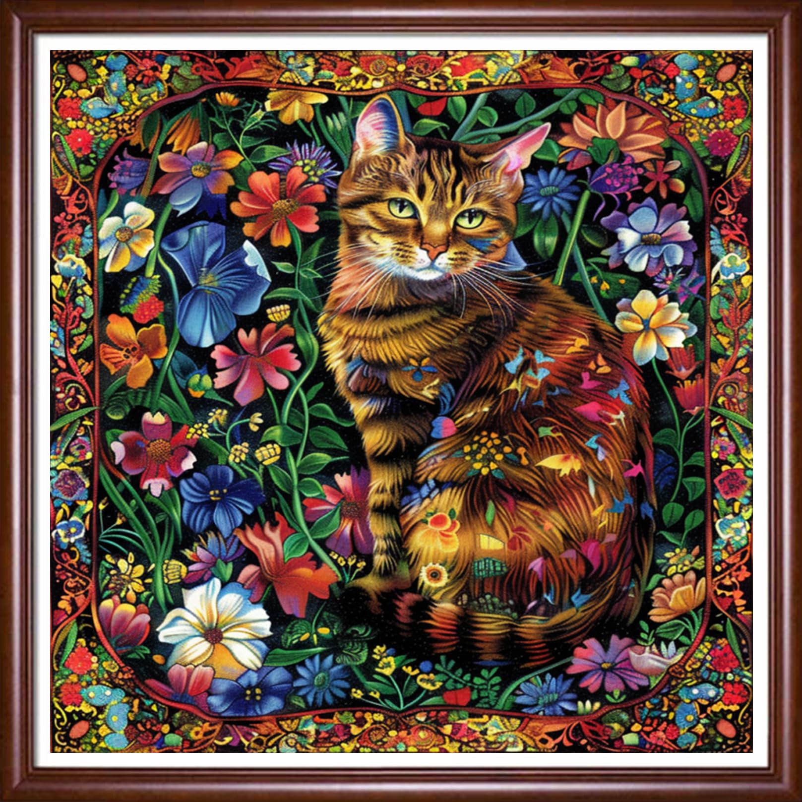 DMCVIVR Stamped Cross Stitch Kits for Beginners Adults Needlepoint Kits for Beginners Embroidery Kits for Adults Crossstitch Kit for Beginners 11CT-Colorful Cat Flowers 18×18 inch