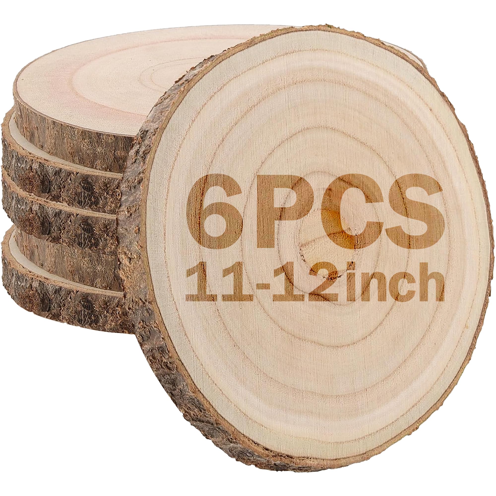 Photo 1 of Wood Slices,Wood Slices for Centerpieces Table Decorations,Unfinished Rounds Wood for Crafts,Wood Slice for Rustic Wedding Decoration Projects, Natural Paulownia Wooden Slabs(11-12inch 6pcs)