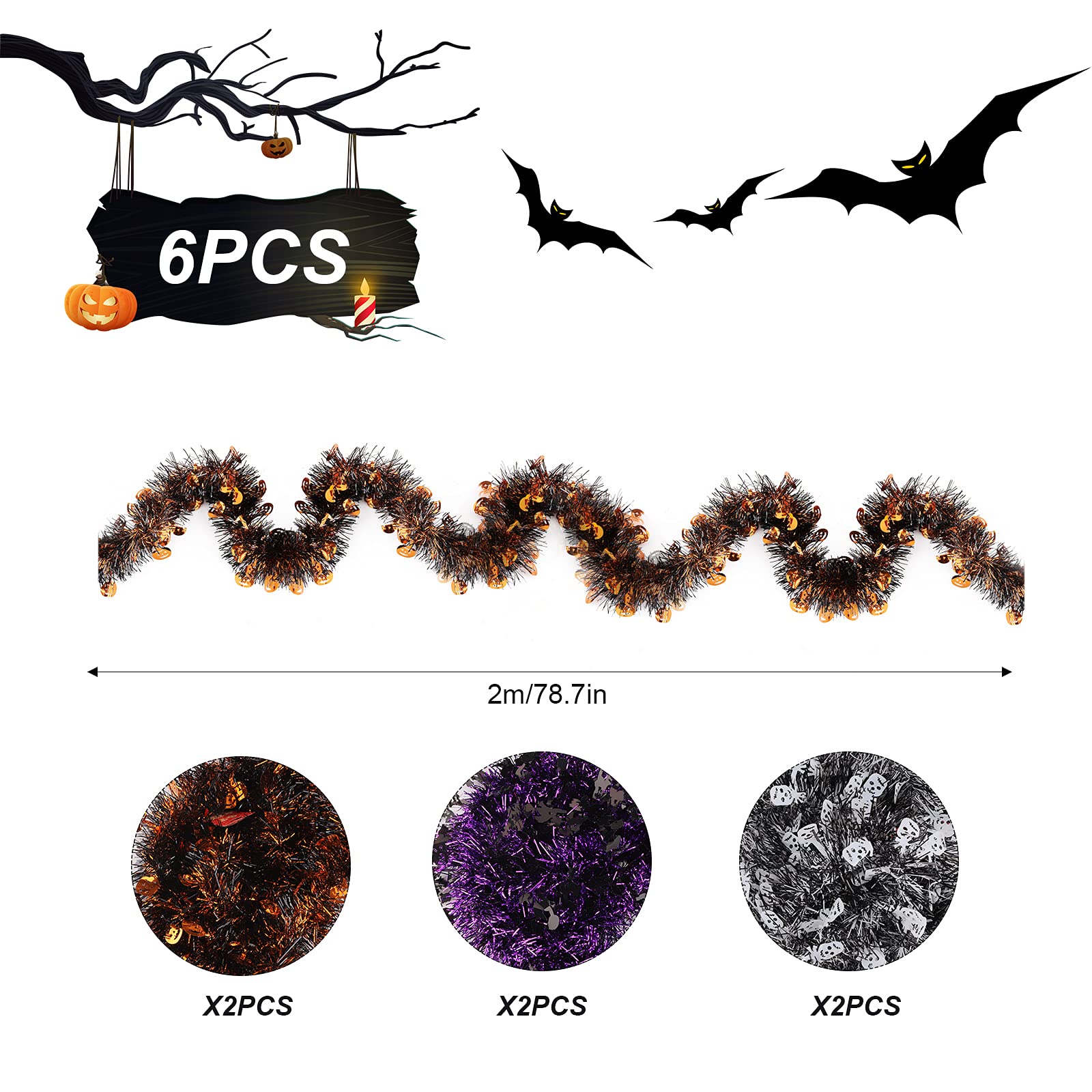 Halloween-Lametta-Girlande, 20 M – Glitzernde Geister-Dekoration Für Innen & Außen, Party-Deko
