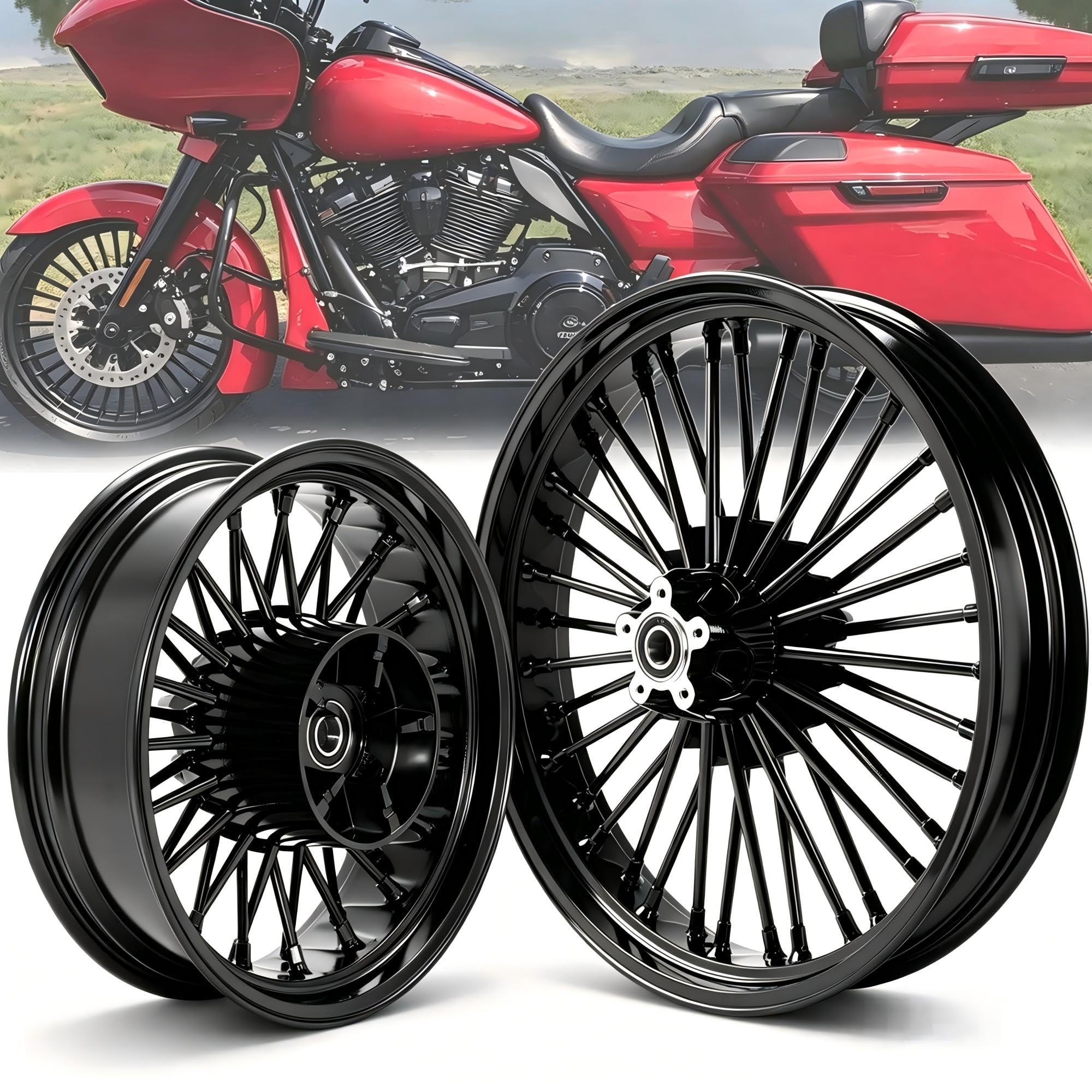 TOFR 21x3.5 16x5.5 Fat Spoke Wheels Black For Harley Touring Baggers 09-25