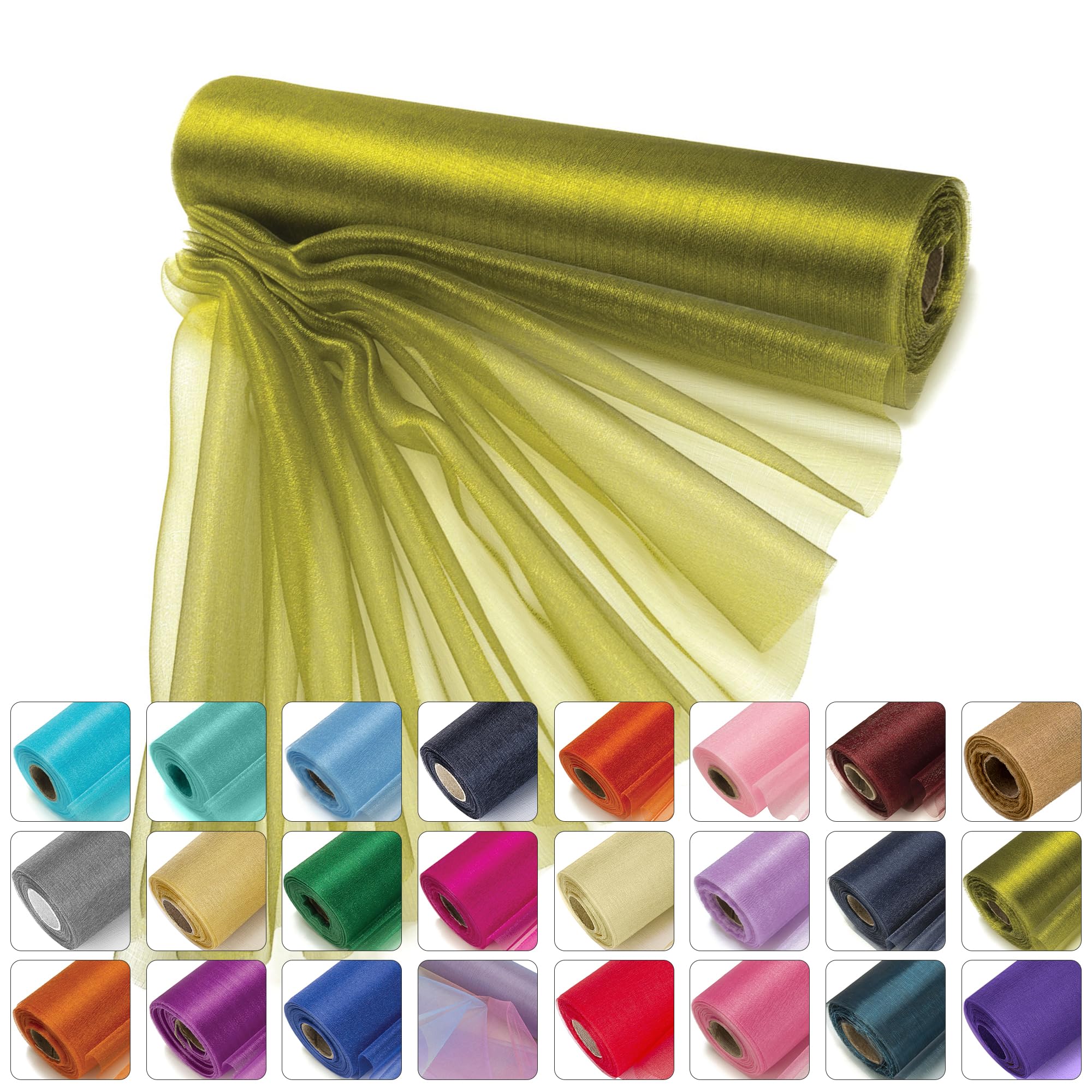 WedDecor 25m x 29cm Snow Sheer Olive Green Organza Roll Sash Glitter Fabric for Table Runner Sashes Wedding & Christmas Decoration, Chair Cover Bows, Party Favours, Ribbon Crafting Supplies, 4pcs — image 1