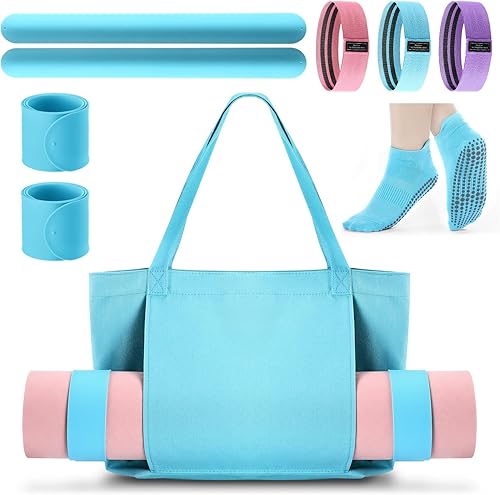Juego de bolsa de yoga para mujer, incluye esterilla de yoga, bolsa de mano, banda de resistencia para glúteos, calcetines deportivos