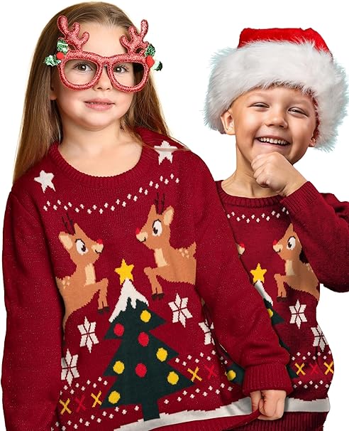 United Labels Weihnachtspullover Rentiere, Ugly Sweater für Damen, Rentierdesign in Rot und Weiß, Sweatshirt in M, 100% Polyacryl