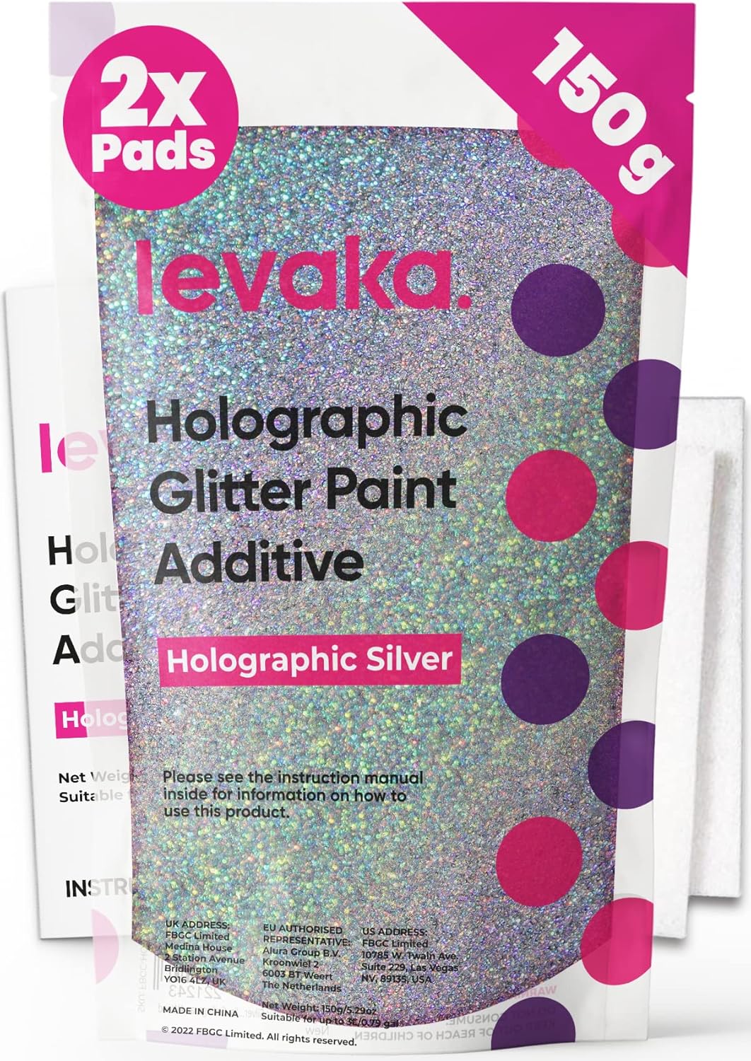 Glitter for Paint [5.3oz] – Holographic Silver with 2 x Buffing Pads – Glitter for Painting Walls for Luminous Paint Finish on Interior or Exterior Walls