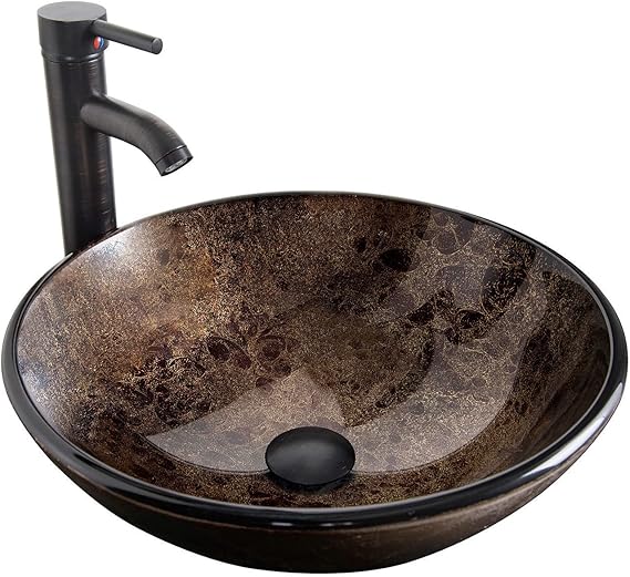 Bathroom Vessel Sink, 16.5" Artistic Glass Bathroom Bowl Basin with