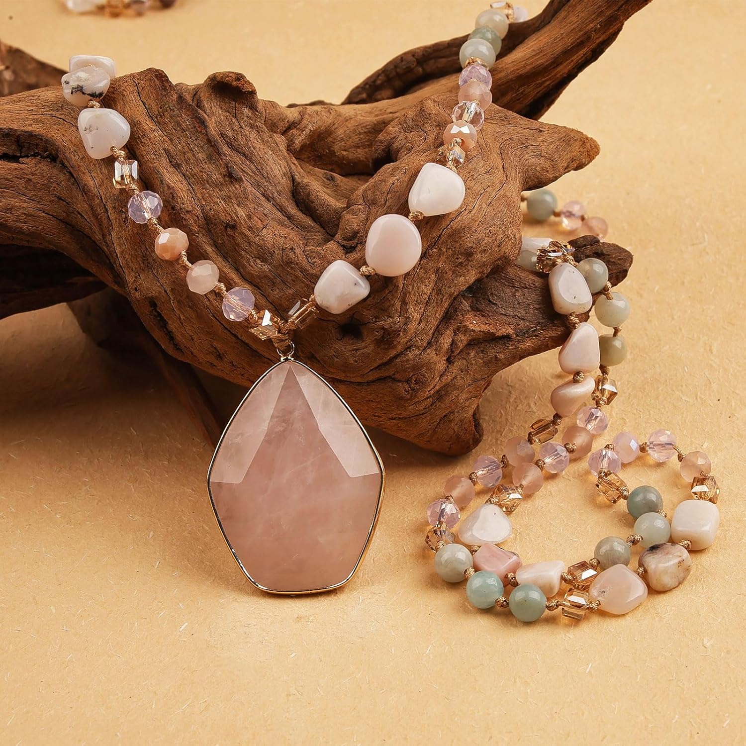 Long Necklaces for Women Boho, Oval Waterdrop Turquoise Pendant, Natural Stone Beaded, Handmade,Vintage & Elegance, Boho Fashion Charm Beaded Necklace for Women - Image 6