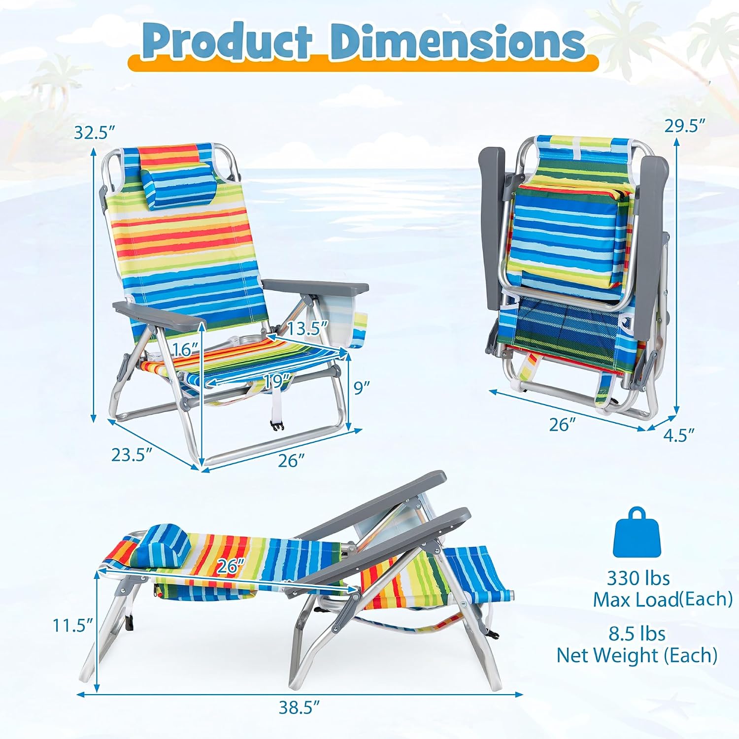 GYMAX Beach Chairs, Backpack Camping Chair image 3