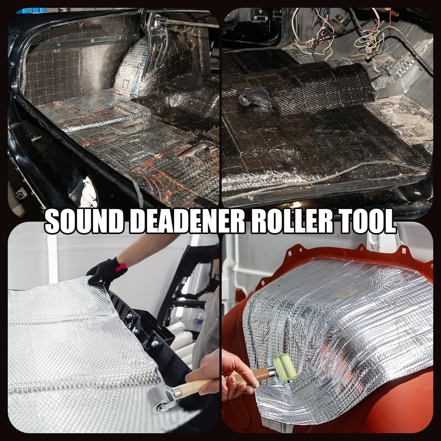 Sound Deadening Roller, 4 PCS Car Sound Deadener Rollers Tool Tire Patch Roller Sounds Deadener Application Rolling Wheel Wood Handle Seam Rollers for Automotive Auto Noise Accessories